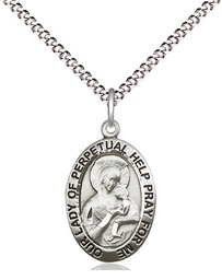 [3982SS/18S] Sterling Silver Our Lady of Perpetual Help Pendant on a 18 inch Light Rhodium Light Curb chain