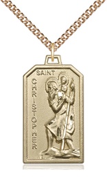 [5721GF/24GF] 14kt Gold Filled Saint Christopher Pendant on a 24 inch Gold Filled Heavy Curb chain