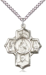 [5727SS/24SS] Sterling Silver Carmelite 4-Way Pendant on a 24 inch Sterling Silver Heavy Curb chain