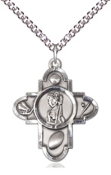 [5731SS/24SS] Sterling Silver Saint Christopher 5-Way Pendant on a 24 inch Sterling Silver Heavy Curb chain