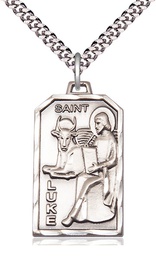 [5732SS/24S] Sterling Silver Saint Luke the Apostle Pendant on a 24 inch Light Rhodium Heavy Curb chain