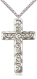 [5737SS/24SS] Sterling Silver Knurled Cross Pendant on a 24 inch Sterling Silver Heavy Curb chain