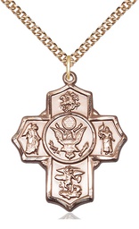 [5790GF2/24GF] 14kt Gold Filled 5-Way Army Pendant on a 24 inch Gold Filled Heavy Curb chain