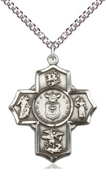 [5790SS1/24SS] Sterling Silver 5-Way Air Force Pendant on a 24 inch Sterling Silver Heavy Curb chain