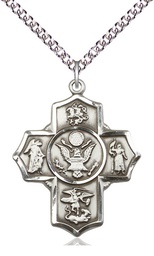 [5790SS2/24SS] Sterling Silver 5-Way Army Pendant on a 24 inch Sterling Silver Heavy Curb chain