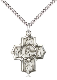 [5791SS/18S] Sterling Silver 5-Way Special Needs Pendant on a 18 inch Light Rhodium Light Curb chain