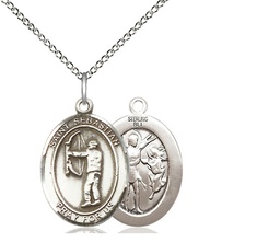 [9189SS/18SS] Sterling Silver Saint Sebastian Archery Pendant on a 18 inch Sterling Silver Light Curb chain