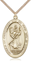 [5851GF/24GF] 14kt Gold Filled Saint Christopher Pendant on a 24 inch Gold Filled Heavy Curb chain