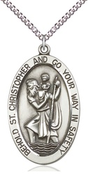 [5851SS/24SS] Sterling Silver Saint Christopher Pendant on a 24 inch Sterling Silver Heavy Curb chain