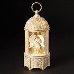 [RO-134002] 10.2&quot;H Led Swirl Birdcage With - Angel &amp; Dove; Batt N/In; Pt/Cd - Christmas