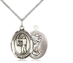 [9190SS/18SS] Sterling Silver Saint Christopher Archery Pendant on a 18 inch Sterling Silver Light Curb chain