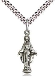 [5900SS/24S] Sterling Silver Miraculous Pendant on a 24 inch Light Rhodium Heavy Curb chain