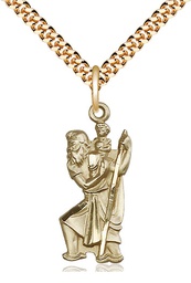 [5903GF/24G] 14kt Gold Filled Saint Christopher Pendant on a 24 inch Gold Plate Heavy Curb chain