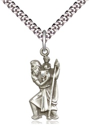 [5903SS/24S] Sterling Silver Saint Christopher Pendant on a 24 inch Light Rhodium Heavy Curb chain