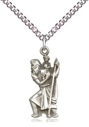 [5903SS/24SS] Sterling Silver Saint Christopher Pendant on a 24 inch Sterling Silver Heavy Curb chain