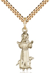 [5905GF/24G] 14kt Gold Filled Saint Francis Pendant on a 24 inch Gold Plate Heavy Curb chain