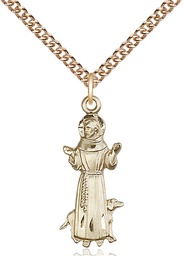 [5905GF/24GF] 14kt Gold Filled Saint Francis Pendant on a 24 inch Gold Filled Heavy Curb chain