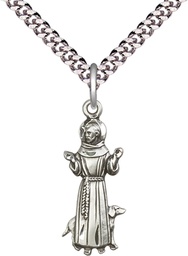 [5905SS/24S] Sterling Silver Saint Francis Pendant on a 24 inch Light Rhodium Heavy Curb chain