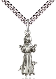 [5905SS/24S] Sterling Silver Saint Francis Pendant on a 24 inch Light Rhodium Heavy Curb chain