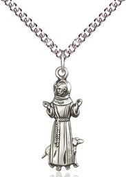 [5905SS/24SS] Sterling Silver Saint Francis Pendant on a 24 inch Sterling Silver Heavy Curb chain
