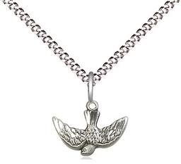 [5911SS/18S] Sterling Silver Holy Spirit Pendant on a 18 inch Light Rhodium Light Curb chain