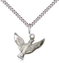 [5912SS/18S] Sterling Silver Holy Spirit Pendant on a 18 inch Light Rhodium Light Curb chain