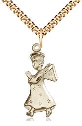 [5915GF/24G] 14kt Gold Filled Angel Pendant on a 24 inch Gold Plate Heavy Curb chain