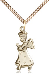 [5915GF/24GF] 14kt Gold Filled Angel Pendant on a 24 inch Gold Filled Heavy Curb chain