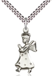 [5915SS/24S] Sterling Silver Angel Pendant on a 24 inch Light Rhodium Heavy Curb chain