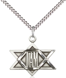 [5917SS/18S] Sterling Silver I Am / Star of David Pendant on a 18 inch Light Rhodium Light Curb chain