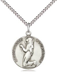[5919SS/18S] Sterling Silver Saint Bernadette Pendant on a 18 inch Light Rhodium Light Curb chain