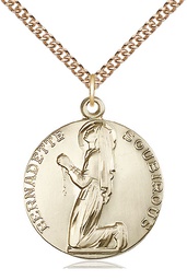 [5920GF/24GF] 14kt Gold Filled Saint Bernadette Pendant on a 24 inch Gold Filled Heavy Curb chain