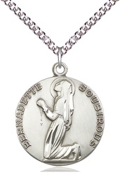 [5920SS/24SS] Sterling Silver Saint Bernadette Pendant on a 24 inch Sterling Silver Heavy Curb chain