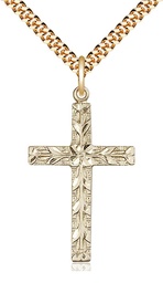 [5921GF/24G] 14kt Gold Filled Cross Pendant on a 24 inch Gold Plate Heavy Curb chain