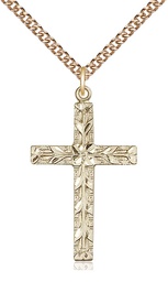 [5921GF/24GF] 14kt Gold Filled Cross Pendant on a 24 inch Gold Filled Heavy Curb chain