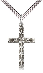 [5921SS/24S] Sterling Silver Cross Pendant on a 24 inch Light Rhodium Heavy Curb chain