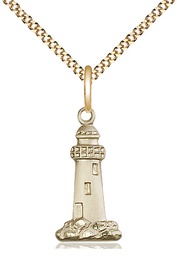 [5922GF/18G] 14kt Gold Filled Lighthouse Pendant on a 18 inch Gold Plate Light Curb chain