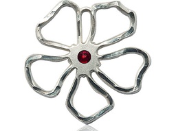[5109SS-STN1] Sterling Silver Five Petal Flower Medal with a 3mm Garnet Swarovski stone