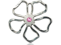 [5109SS-STN10] Sterling Silver Five Petal Flower Medal with a 3mm Rose Swarovski stone