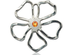 [5109SS-STN11] Sterling Silver Five Petal Flower Medal with a 3mm Topaz Swarovski stone