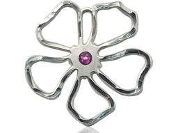 [5109SS-STN2] Sterling Silver Five Petal Flower Medal with a 3mm Amethyst Swarovski stone