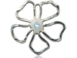 [5109SS-STN3] Sterling Silver Five Petal Flower Medal with a 3mm Aqua Swarovski stone