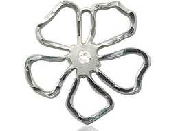 [5109SS-STN4] Sterling Silver Five Petal Flower Medal with a 3mm Crystal Swarovski stone