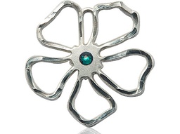 [5109SS-STN5] Sterling Silver Five Petal Flower Medal with a 3mm Emerald Swarovski stone
