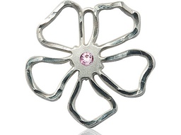 [5109SS-STN6] Sterling Silver Five Petal Flower Medal with a 3mm Light Amethyst Swarovski stone