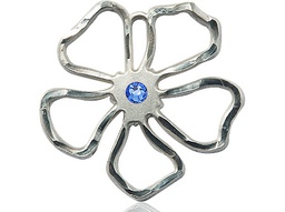 [5109SS-STN9] Sterling Silver Five Petal Flower Medal with a 3mm Sapphire Swarovski stone