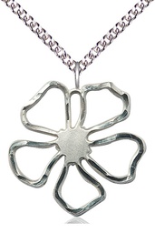 [5109SS/24SS] Sterling Silver Five Petal Flower Pendant on a 24 inch Sterling Silver Heavy Curb chain