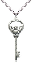 [5110SS/24SS] Sterling Silver Key w/Claddagh Pendant on a 24 inch Sterling Silver Heavy Curb chain