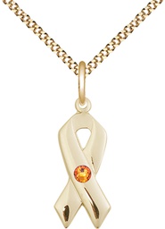 [5150GF-STN11/18G] 14kt Gold Filled Cancer Awareness Pendant with a 3mm Topaz Swarovski stone on a 18 inch Gold Plate Light Curb chain