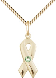 [5150GF-STN8/18G] 14kt Gold Filled Cancer Awareness Pendant with a 3mm Peridot Swarovski stone on a 18 inch Gold Plate Light Curb chain